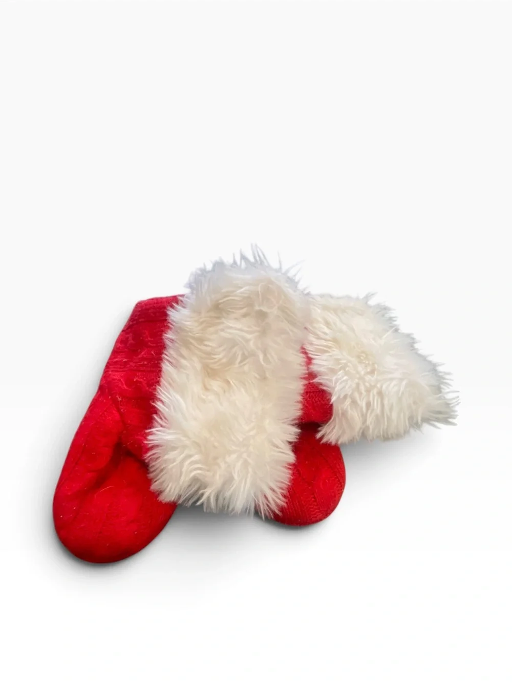 Kids Red Slippers with Soft Cream Faux-Fur Cuff